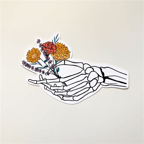 Skeleton Flower Hand Skeleton Hand Holding Wild Flowers Etsy