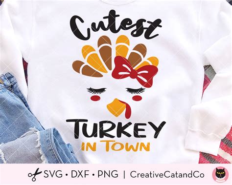 Cutest Turkey In Town Svg Girl Turkey Face Svg Thanksgiving Girl