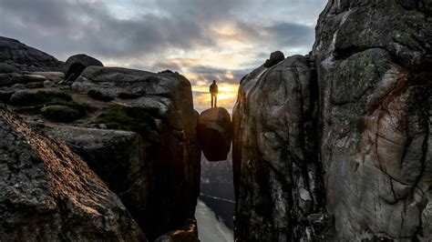 Gray Rock Monument Rock Men River Sunset Hd Wallpaper Wallpaper Flare