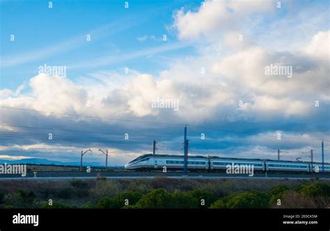 High speed train traveling. Spain Stock Photo - Alamy