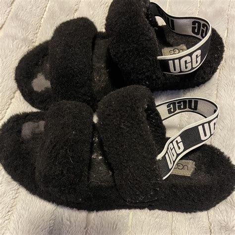 Ugg fluff yeah black slippers size 7.5 women - Depop