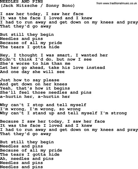 Needles And Pins By The Byrds Lyrics With Pdf