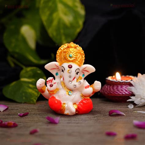 Buy Tied Ribbons Ganesha Statues For Car Dashboard Small Ganesh Idol