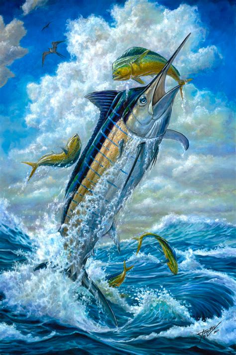 Big Jump Blue Marlin With Mahi Mahi Terry Fox Blue Marlin Fish