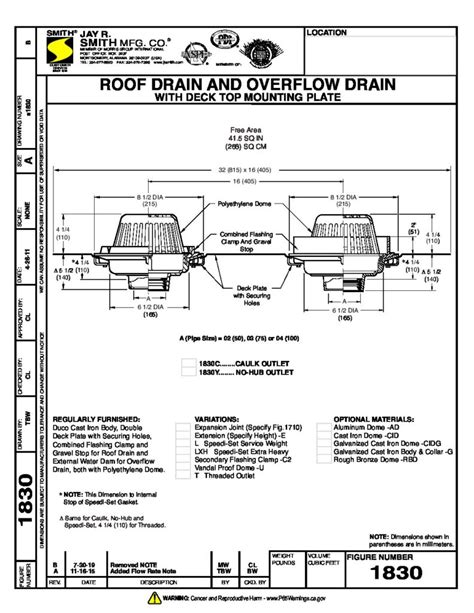 Roof And Overflow Drain With Deck Top Mounting Plate Woods Jaye