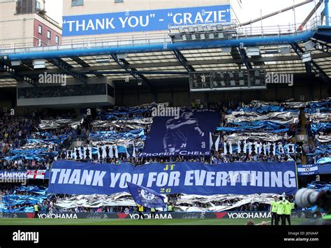 Chelsea fans display banners in the stands showing their appreciation ...