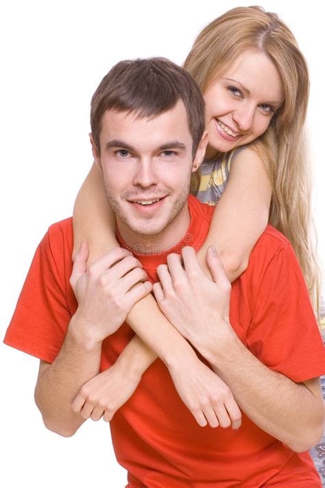 Love Couple Smiling Over White Background Stock Photo Image Of