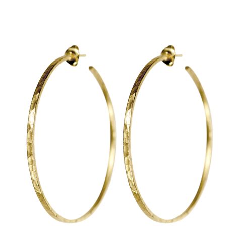 18k Gold Large Hammered Hoop Earrings Meandro