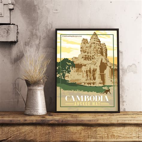 Cambodia Angkor Wat Vintage Travel Poster Etsy Canada