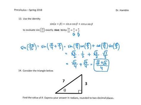 Precalculus Exam With Answers