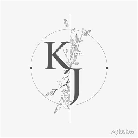 Letter Kj Initial Logo With Hand Draw Floral Initial Wedding Posters