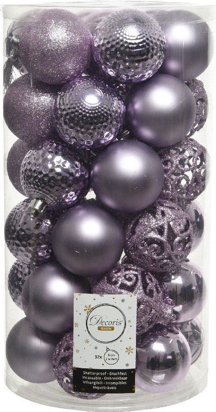 Decoris Kerstballenmix 37 Stuks 6cm Kunststof Lila Bol