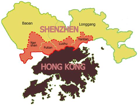 Geographical locations of six districts in Shenzhen. Four districts at ...