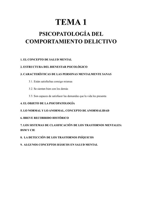 TEMA 1 Apuntes 1 TEMA 1 PSICOPATOLOGÍA DEL COMPORTAMIENTO DELICTIVO