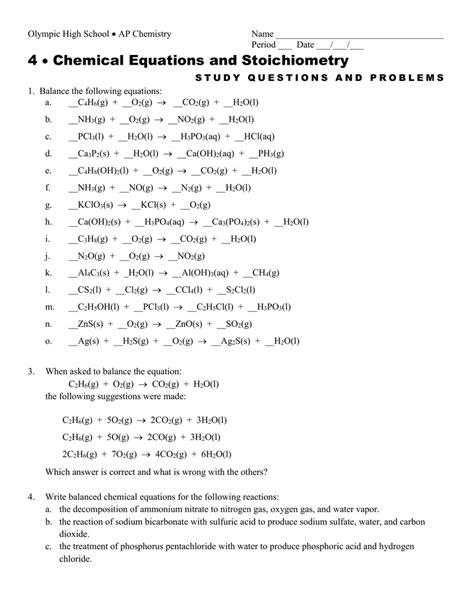 4 Chemical Equations And Stoichiometry