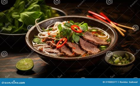 Spicy Flavorful Beef Pho Bowl Stock Illustration - Illustration of ...