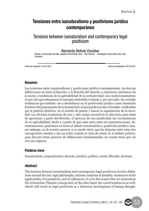 Pdf Tensiones Entre Iusnaturalismo Y Positivismo Jur Dico Pdf