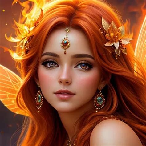 Fairy Goddess With Warm Colors Realistic Fiery Ba