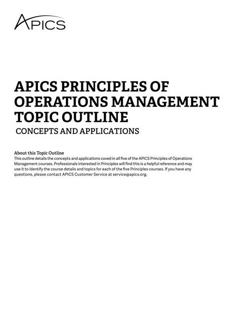 Pdf Apics Principles Of Operations Management Topic Pdf Fileapics