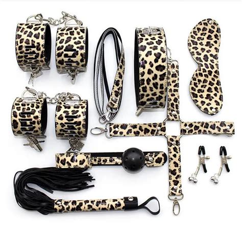 Adult Game 8 Pcs Set Sexy Leopard Kit Fetish Sm Sex Bondage Restraint Harness Bdsm Erotic Slave