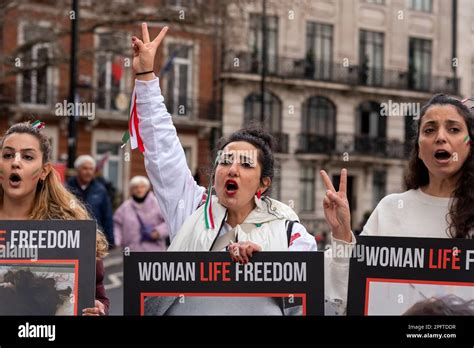 Iranian Freedom Female Protesters At A Protest Taking Place In London