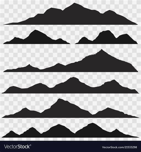 Mountain Silhouettes Set On Transparent Background