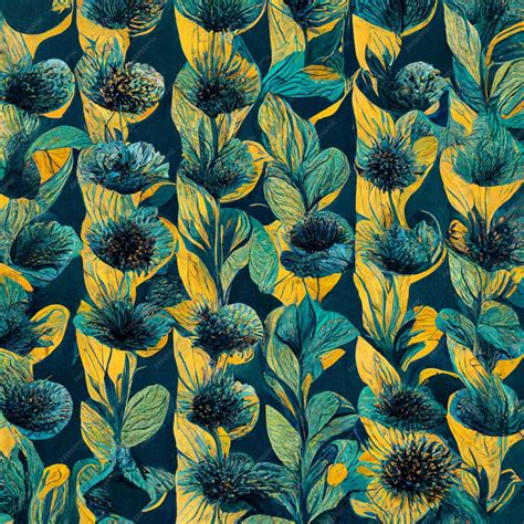 Premium Photo Teal And Yellow Abstract Flower Pattern For Prints Wall Art Cover And Invitation