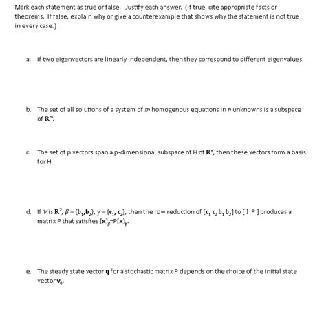 Solved Mark Each Statement As True Or False Justify Each Chegg