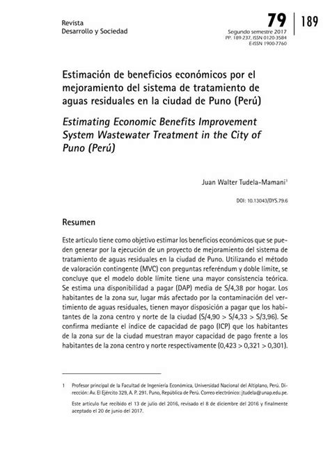 PDF Estimación de beneficios económicos por el mejoramiento del