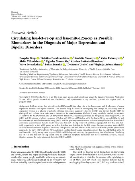 PDF Circulating Hsa Let 7e 5p And Hsa MiR 125a 5p As Possible