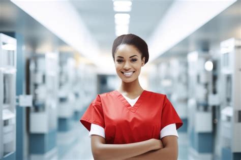 Premium Photo | Happy female nurse at hospital stock photo bold colors