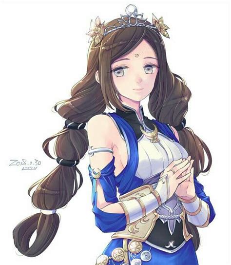 An Anime Character With Long Hair Wearing A Blue Dress And Holding Her