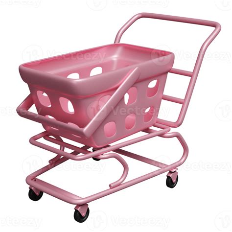 3d Shopping Cart Pink Basket With Empty Isolated Minimal Concept 3d