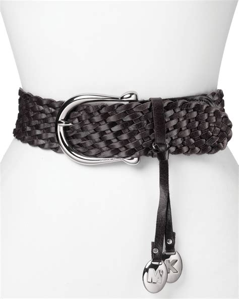 Michael Michael Kors Braided Leather Belt In Black Silver Black Lyst