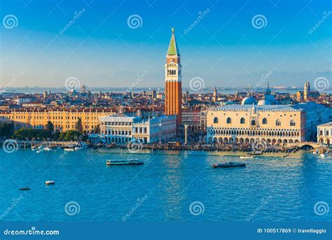 Venice Skyline at Sunset, Evening Aerial Panorama Stock Image - Image ...