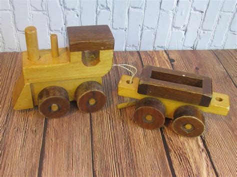 5 Handmade Wooden Toy Train Cars Old Home Made Wood Choo Etsy