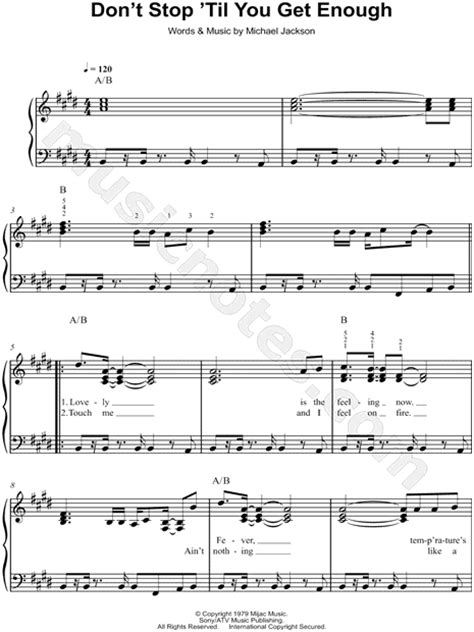 Michael Jackson Don T Stop Til You Get Enough Sheet Music Easy