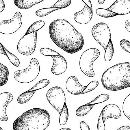 Potato Chips Vector Seamless Pattern Hand Drawn Food Background