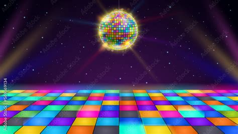 Disco dance floor. Retro party scene with LED squares grid glowing ...