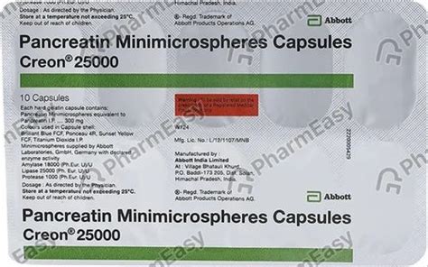 Pancreatin Minimicrospheres Capsules Creon 25000 Capsule Abbot At Rs