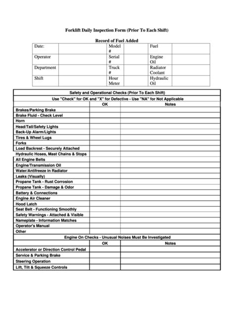 Free Printable Daily Forklift Inspection Checklist Free Printable 2024