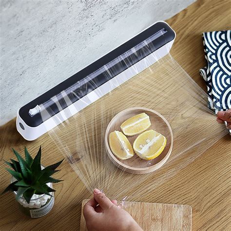 Waterproof Saran Wrap Dispenser With Slide Cutter For Cling Wrap Black