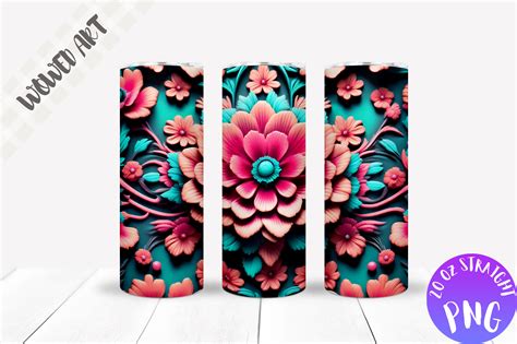 3d Flowers 20oz Skinny Tumbler Wrap Graphic By Wowed Art · Creative Fabrica