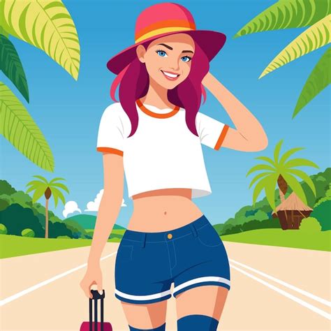 Premium Vector Beautiful Woman Traveler Vector Illustration