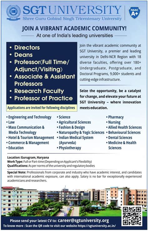 Faculty Recruitment 2024 At SGT University Gurugram FacultyPlus