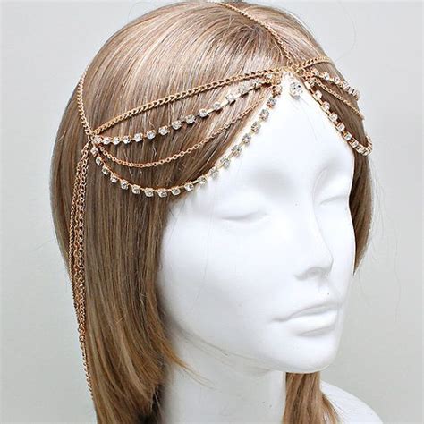 Item Information Bohemian Gold Clear Crystal Head Chain Headpiece