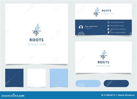 Roots Logo Design With Editable Slogan Branding Book And Business Card