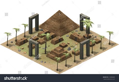 Isometric Buildings Ancient Egypt Pyramid Mastaba Stock Illustration