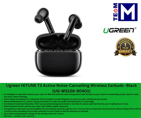 Ugreen Hitune T Active Noise Cancelling Wireless Earbuds Black Ug