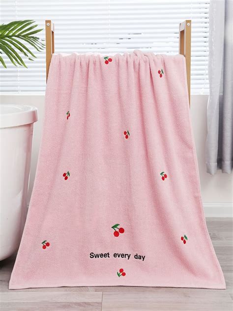 1pc Cherry Embroidery Bath Towel Or 1pc Hand Towel Embroidered Bath